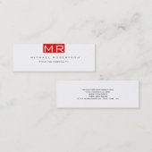 Monogramme moderne blanc rouge Carte de visite pro (Devant / Derrière)