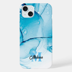 monogramme moderne bleu marbré