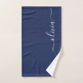 Monogramme moderne bleu marine et blanc (Serviette à main)