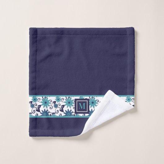 Monogramme moderne bleu turquoise (Gant de toilette)
