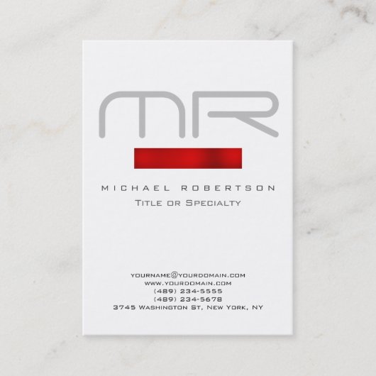 Monogramme moderne Carte de visite blanc rouge pro (Devant)