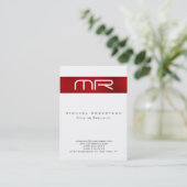 Monogramme moderne Carte de visite blanc rouge pro (Debout devant)