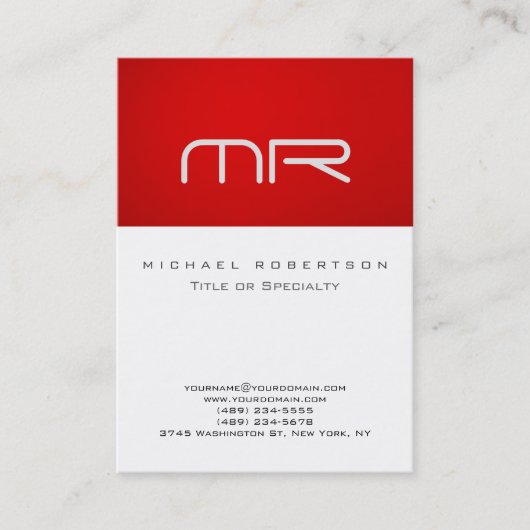 Monogramme moderne Carte de visite blanc rouge pro (Devant)