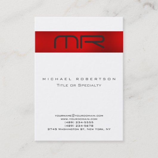 Monogramme moderne Carte de visite blanc rouge pro (Devant)