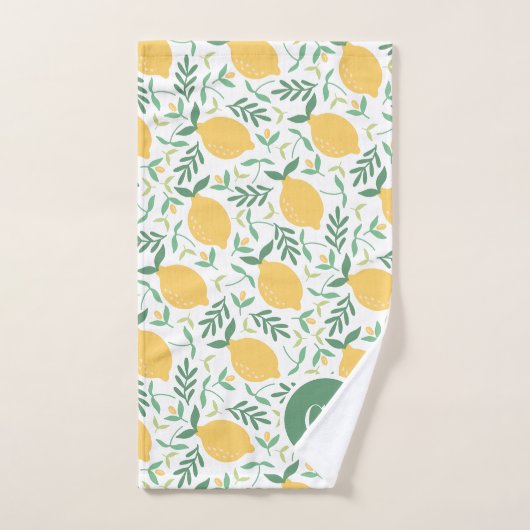 Monogramme moderne citron vert jaune Feuille (Serviette à main)