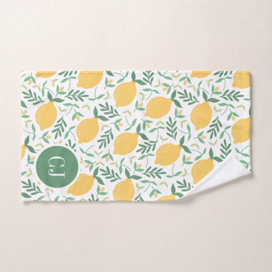 Monogramme moderne citron vert jaune Feuille (Serviette à main)