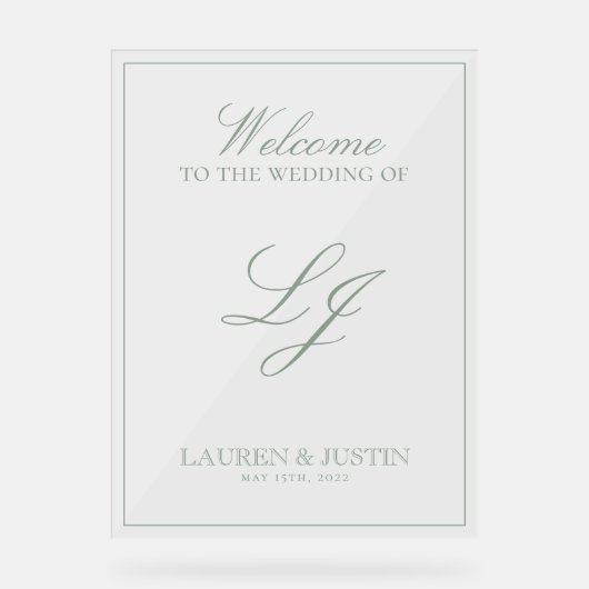 Monogramme moderne Classic Sage Green Script Welco (Recto)