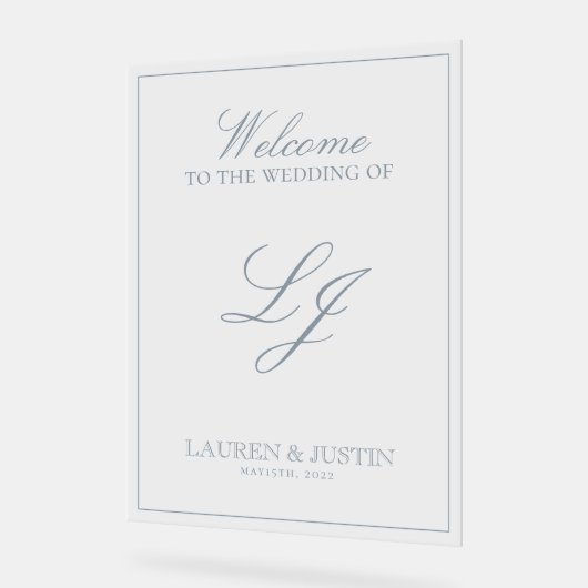 Monogramme moderne classique Dusty Blue Script Wel (Angle)