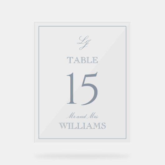 Monogramme moderne Dusty Blue Mariage Numéro de ta (Recto)