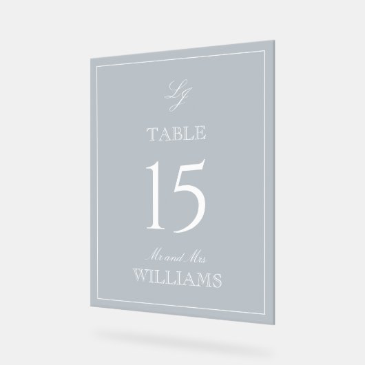 Monogramme moderne Dusty Blue Mariage Numéro de ta (Angle)