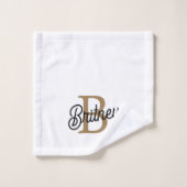 Monogramme moderne élégant Nom Black Gold Script (Gant de toilette)