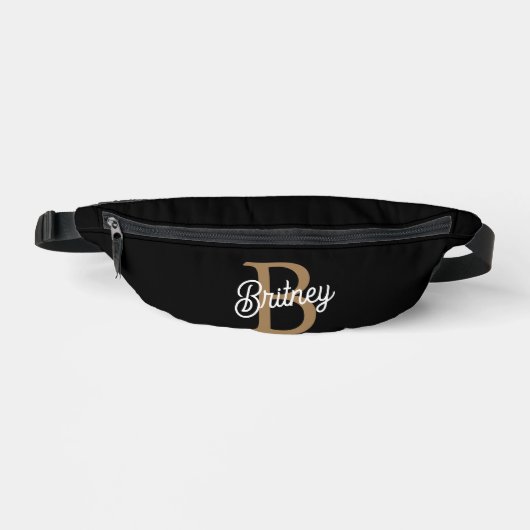 Monogramme moderne élégant Nom Black Gold Script (Recto)