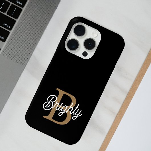Monogramme moderne élégant Nom Black Gold Script