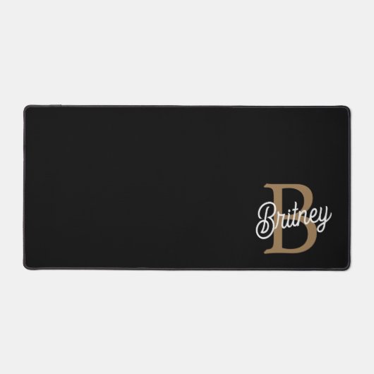 Monogramme moderne élégant Nom Black Gold Script (Recto)
