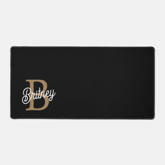 Monogramme moderne élégant Nom Black Gold Script (Recto)