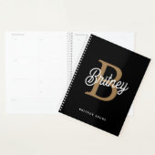 Monogramme moderne élégant Nom Black Gold Script (Devant avec enveloppe)