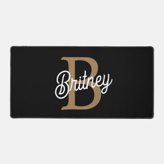 Monogramme moderne élégant Nom Black Gold Script (Recto)