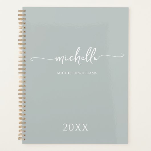 Monogramme moderne élégant Sage Green Script Monog (Devant)