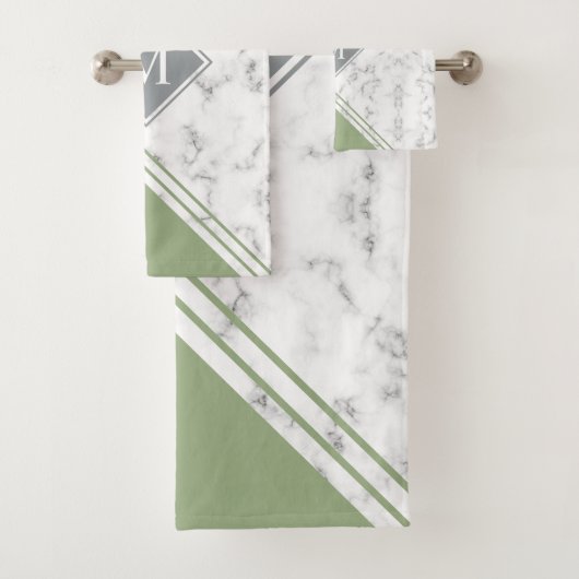 Monogramme moderne élégant sauge vert gris marbre (En situation)