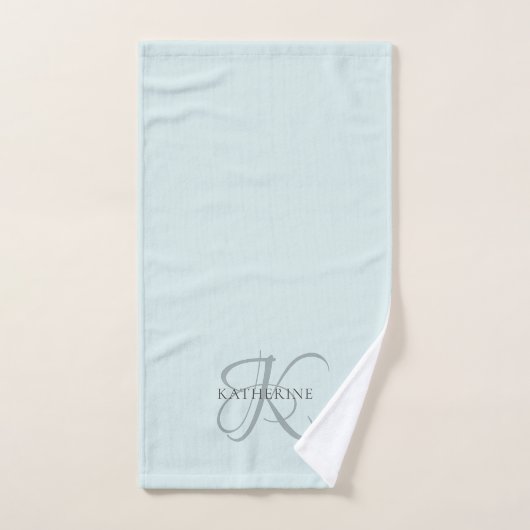 Monogramme moderne élégant Script Aqua Blue (Serviette à main)