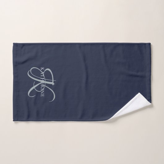 Monogramme moderne élégant Script Marine Bleu (Serviette à main)