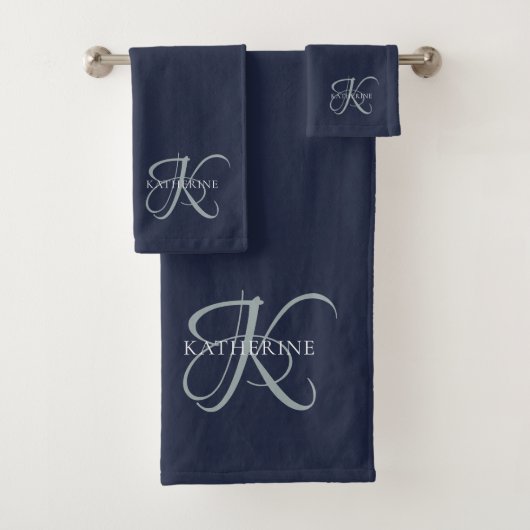 Monogramme moderne élégant Script Marine Bleu (En situation)