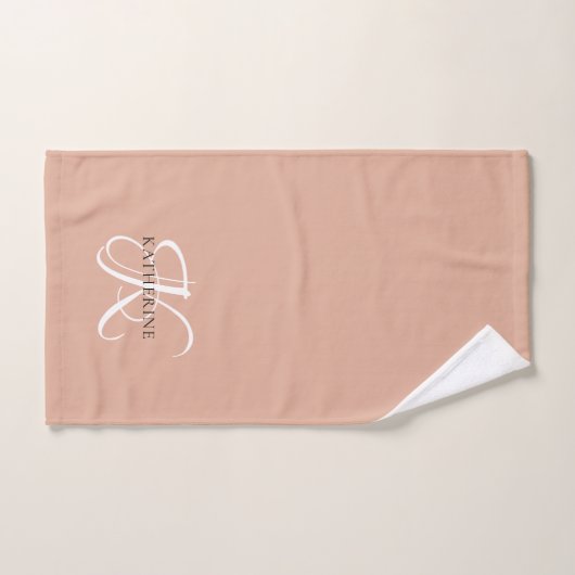 Monogramme moderne élégant Script rose pâle (Serviette à main)