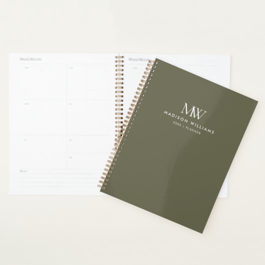 Monogramme Moderne Élégant Simple Vert Olive (Devant avec enveloppe)