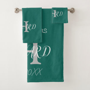 Monogramme moderne Emerald Vert Blanc Mariage T