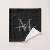 Monogramme moderne en argent gris noir Nom du scri (Gant de toilette)