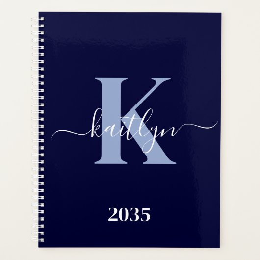 Monogramme Moderne en Écriture Manuscrite Bleu Nui (Devant)