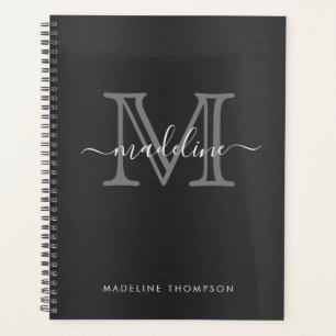 Monogramme moderne en métal brossé gris noir