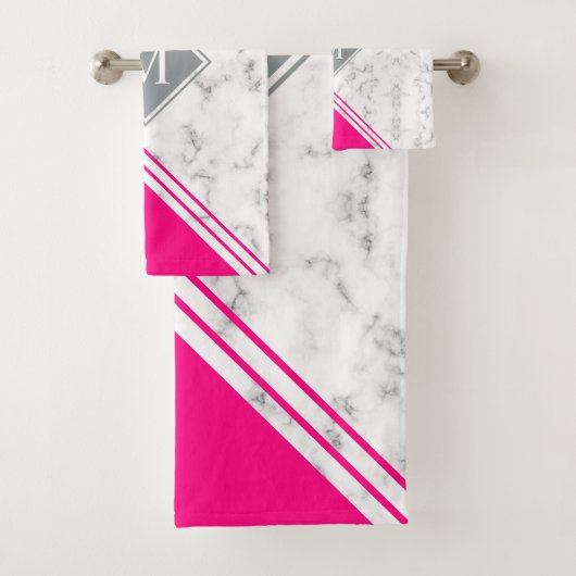 Monogramme moderne et design fuchsia marbre gris r (En situation)