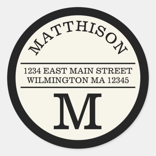 Monogramme moderne Étiquette de adresse rond perso (Devant)