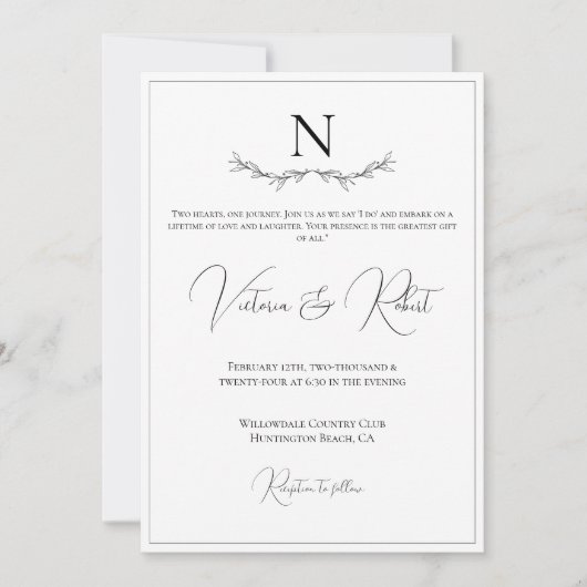 Monogramme Moderne Faire-part de mariage noir et b (Devant)