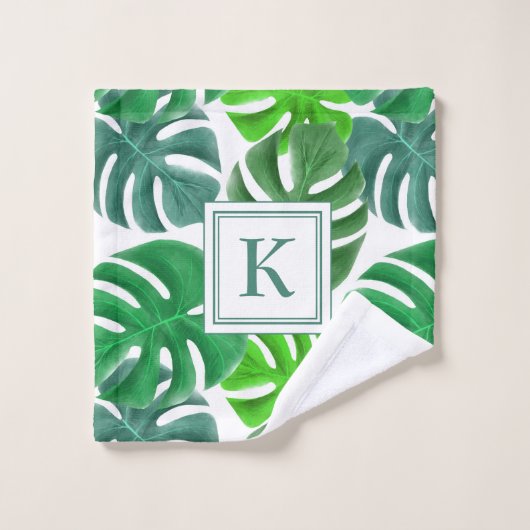 Monogramme moderne Feuilles de palmier vert (Gant de toilette)