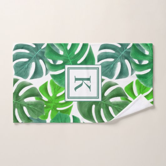 Monogramme moderne Feuilles de palmier vert (Serviette à main)