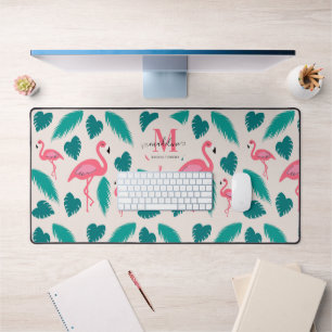 Monogramme moderne Feuilles tropicaux Flamant rose
