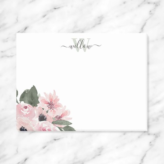 Monogramme moderne fille rose Floral Post-it Notes