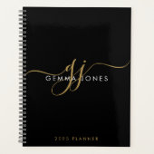 Monogramme moderne Gold Script Initiales Nom Noir (Devant)
