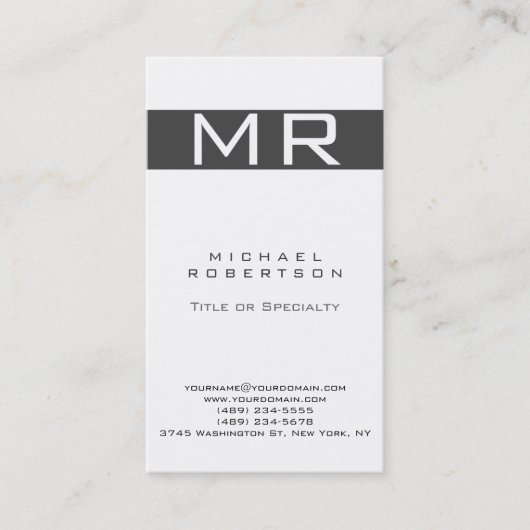 Monogramme moderne Gris blanc Carte de visite (Devant)