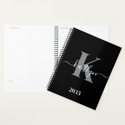 Monogramme moderne gris noir script (Devant avec enveloppe)