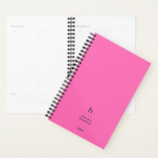 Monogramme moderne Hot Pink tendance hebdomadaire (Devant avec enveloppe)