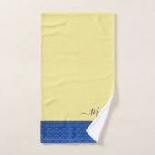 Monogramme moderne jaune côtier bleu coquillage (Serviette à main)