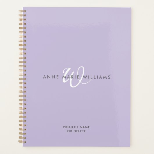 Monogramme Moderne Lavande Blanc Script (Devant)