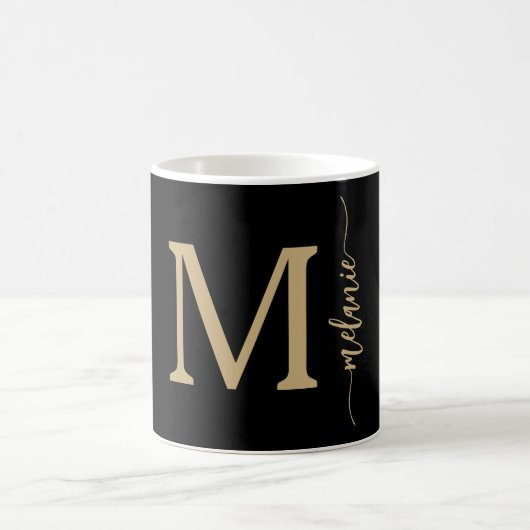 Monogramme moderne main Lettré or Mug noir (Centre)