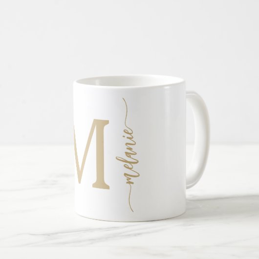 Monogramme moderne main lettrée or blanc Mug (Devant droit)