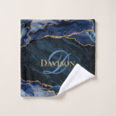 Monogramme moderne Marine Blue Gold Agate (Gant de toilette)