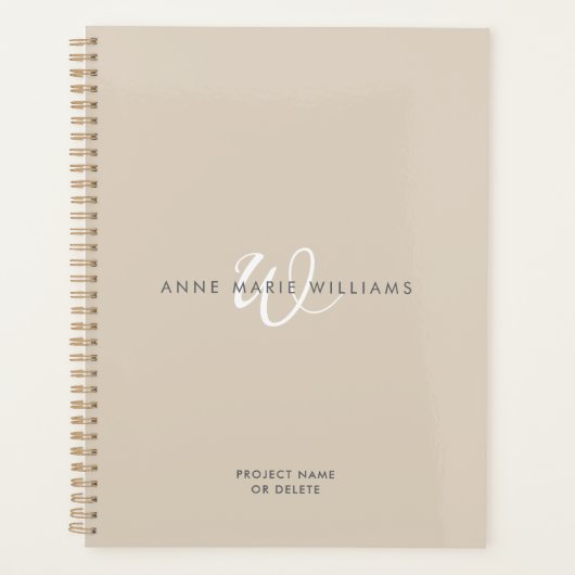 Monogramme Moderne Marron Blanc Script (Devant)