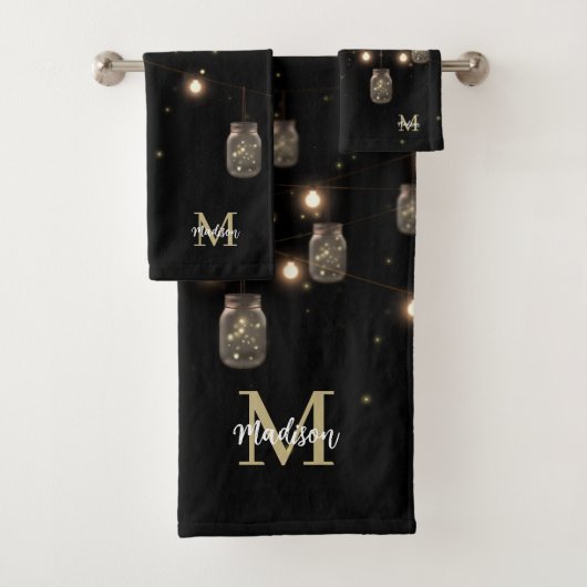 Monogramme Moderne Mason noir Lumières Jar (En situation)